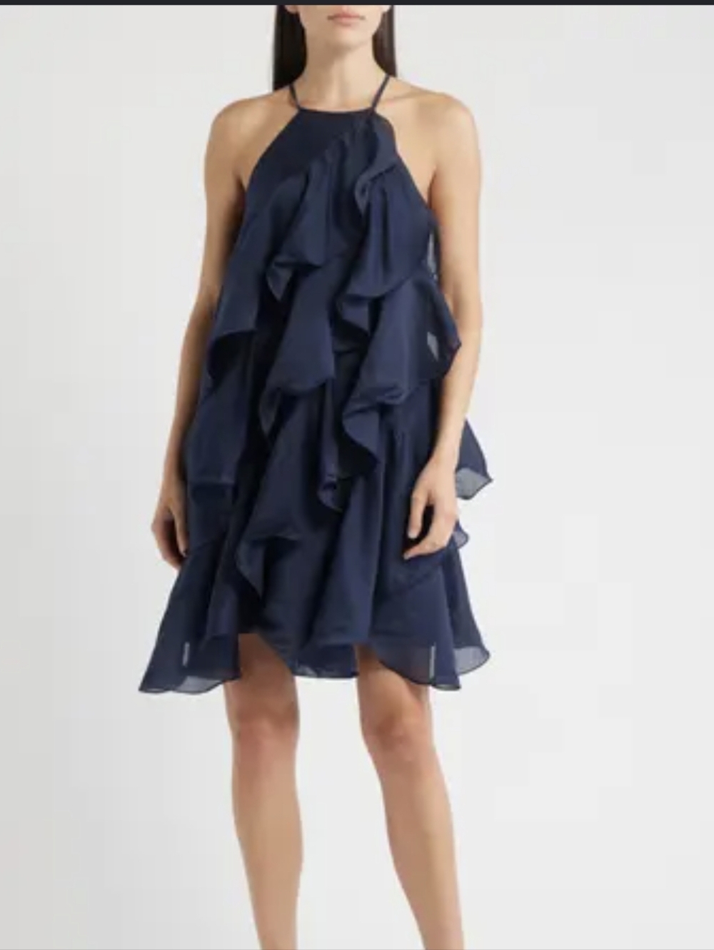 Ciebon Aileen Navy Ruffled Halter Cocktail Dress